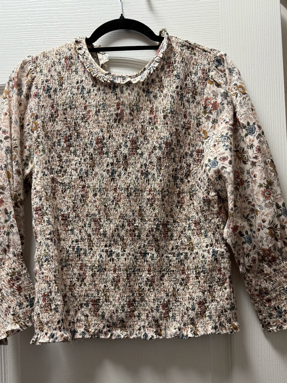 Veronica Beard Kali Floral Smocked Puff-Sleeve Top - Cream and Pinks
